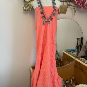 Elegant Coral Cache Strapless Dress w Train Double Layer Size 8